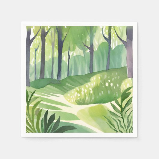 幻想的な森｜水彩画の森林の風景 スタンダードカクテルナプキン (正面)