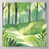 幻想的な森|水彩画の森林風景 ポスター (正面)