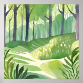 幻想的な森|水彩画の森林風景 ポスター (正面)