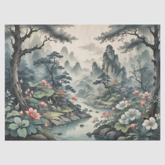 幻想的な植物と花の森のティシューペーパー 薄葉紙 (正面)