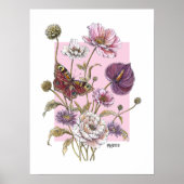幻想的な植物画の蝶と花の芸術 ポスター (正面)