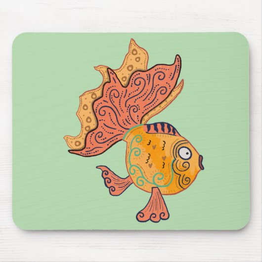幻想的な民芸風の金魚 | ボヘミアン渦巻きファンタジー マウスパッド (正面)
