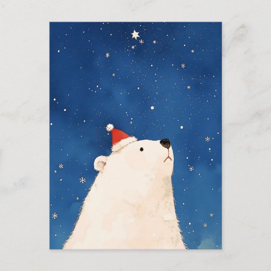幻想的な水彩のホッキョクグマの星空の夜 ポストカード (正面)