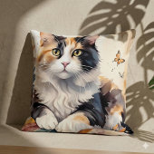 幻想的な水彩の三毛猫と蝶 クッション