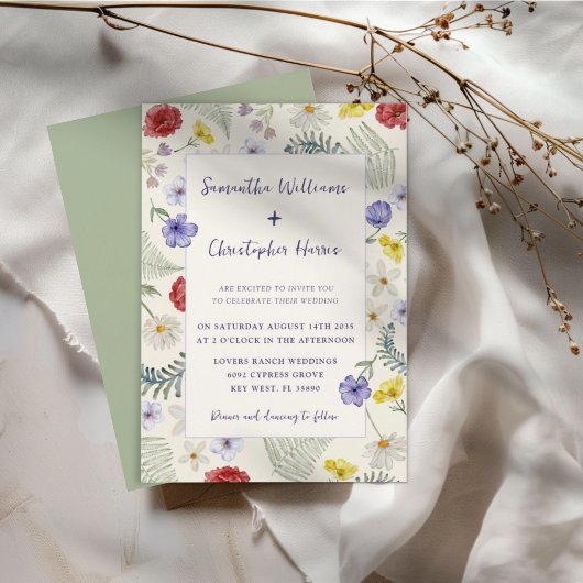 幻想的な水彩の野の花のウェディング 招待状