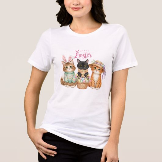 幻想的な水彩イースターキャットの祝祭 トライブレンドTシャツ (正面)