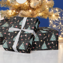 幻想的な水彩クリスマスツリー ラッピングペーパー