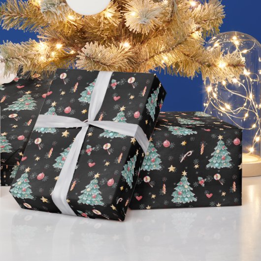 幻想的な水彩クリスマスツリー ラッピングペーパー (クリスマス)