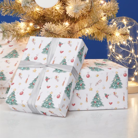 幻想的な水彩クリスマスツリー ラッピングペーパー (クリスマス)