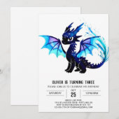 幻想的な水彩ドラゴンのデジタル誕生日 招待状 (正面/裏面)