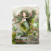幻想的な水彩人魚とウミガメの誕生日 シーズンカード (正面)