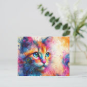 幻想的な水彩猫の肖像画   ポストカード (スタンド正面)