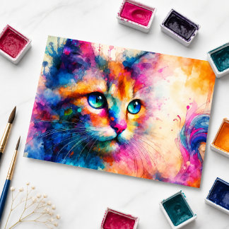 幻想的な水彩猫の肖像画   ポストカード