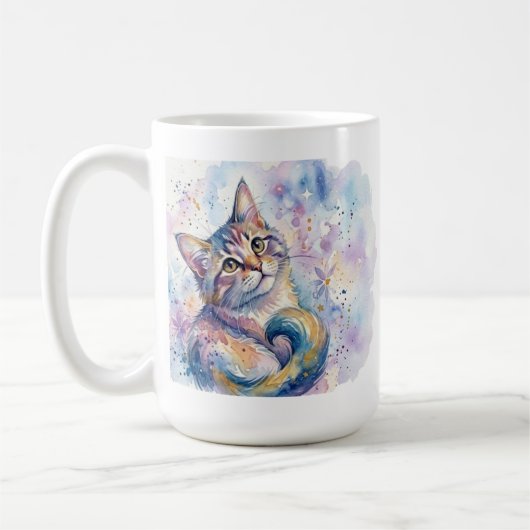 幻想的な水彩猫アート コーヒーマグ - 夢のようなG コーヒーマグカップ (左)