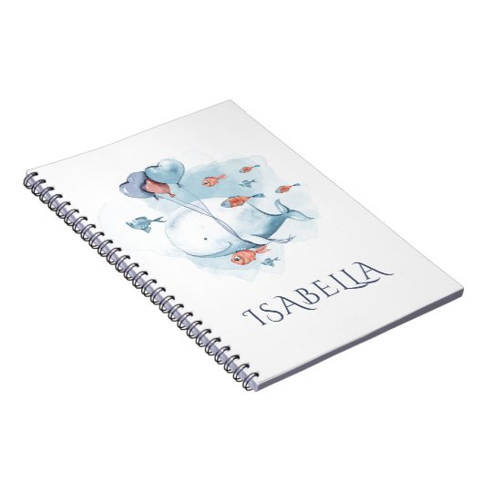 幻想的な水彩画のクジラと魚のカスタマイズギフト ノートブック (右側)