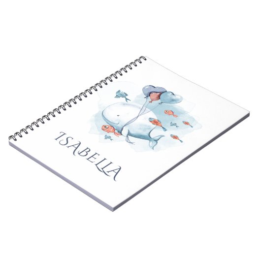 幻想的な水彩画のクジラと魚のカスタマイズギフト ノートブック (左側)