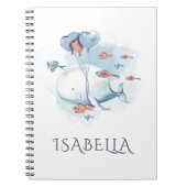 幻想的な水彩画のクジラと魚のカスタマイズギフト ノートブック (正面)