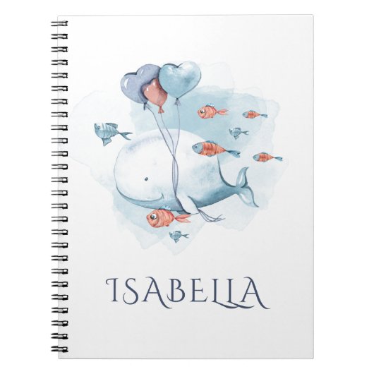 幻想的な水彩画のクジラと魚のカスタマイズギフト ノートブック (正面)