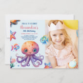 幻想的な水彩画の海の中の誕生日 招待状 (正面)