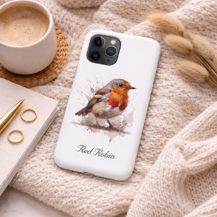 幻想的な水彩画の赤いアメリカンロビンアート iPhone 11 PROケース