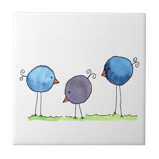 幻想的な水彩画の3羽の鳥 タイル (正面)