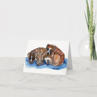 幻想的な水彩画の2匹のボクサー犬 + 愛のメッセージ サンキューカード