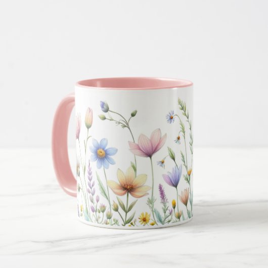 幻想的な水彩花デザインのコーヒー マグカップ (正面左)