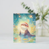 幻想的な池のクリスマスのカワウソ ポストカード (スタンド正面)