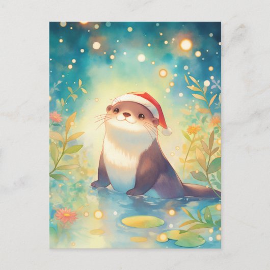幻想的な池のクリスマスのカワウソ ポストカード (正面)