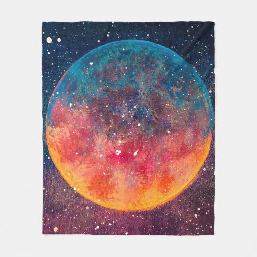 幻想的な油絵美しい大惑星ムーンa フリースブランケット (正面)