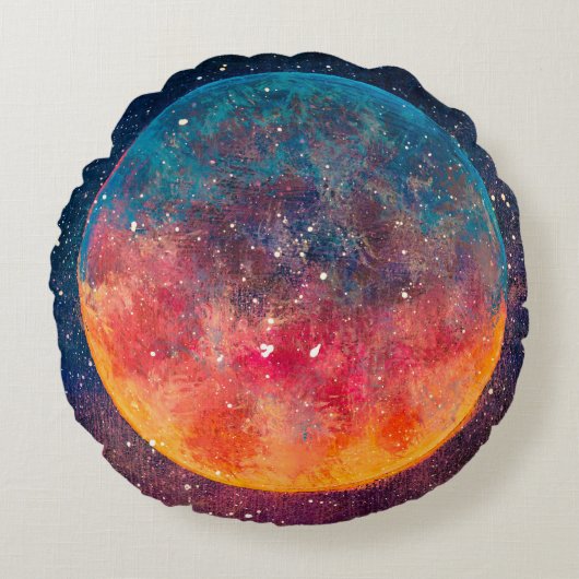 幻想的な油絵美しい大惑星ムーンa ラウンドクッション (正面)