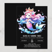 幻想的な海の人魚の誕生日 招待状 (正面/裏面)