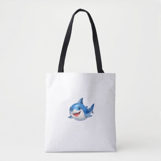 幻想的な海を楽しく泳ぐかわいいサメ トートバッグ (正面)