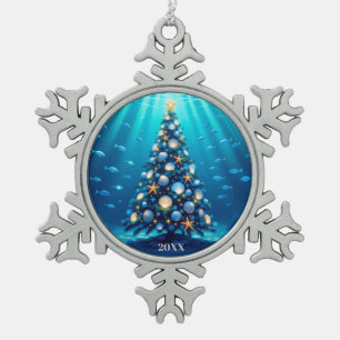 幻想的な海岸のクリスマス・スノーフレーク・オーナメント スノーフレークピューターオーナメント