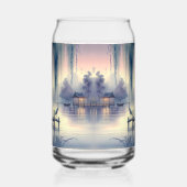 幻想的な湖畔の静寂と柳と鷺 ガラス缶 (左)