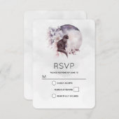 幻想的な満月の前の黒猫結婚|過去記事 出欠カード (正面/裏面)