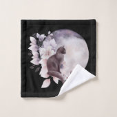 幻想的な満月の前の黒猫 バスタオルセット (ウォッシュタオル)