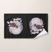 幻想的な満月の前の黒猫 バスタオルセット (ハンドタオル)