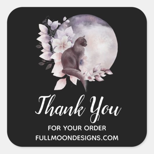 幻想的な満月ビジネスの黒猫 スクエアシール (正面)