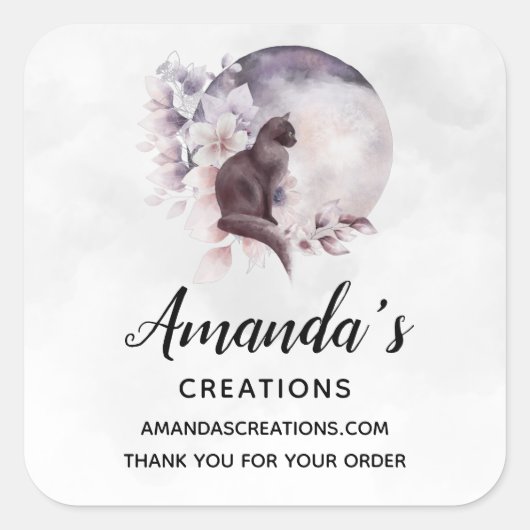 幻想的な満月ビジネスの黒猫 スクエアシール (正面)