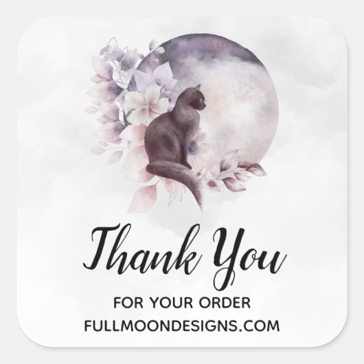 幻想的な満月ビジネスの黒猫 スクエアシール (正面)