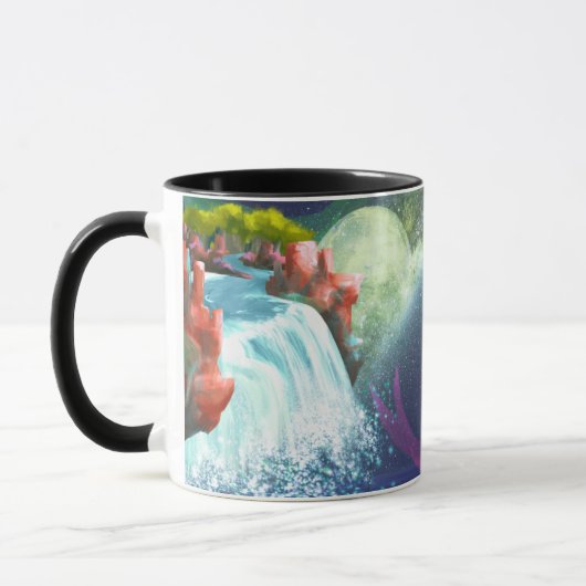 幻想的な滝の風景アート コーヒーマグ マグカップ (左)