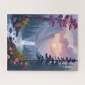幻想的な滝 | 魔法の花畑の風景 ジグソーパズル (横)