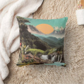 幻想的な熱帯の渓谷と滝 クッション (ブランケット)