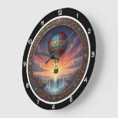 幻想的な熱気球と滝 ラージ壁時計 (傾斜)