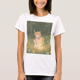 幻想的な牧場の角のあるアニメ少女 Tシャツ