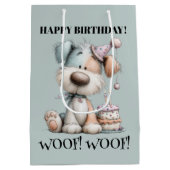 幻想的な犬の水彩画の誕生日 ミディアムペーパーバッグ (裏面)