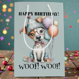 幻想的な犬の水彩画の誕生日 ミディアムペーパーバッグ