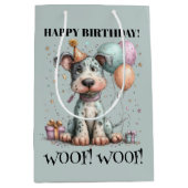 幻想的な犬の水彩画の誕生日 ミディアムペーパーバッグ (正面)