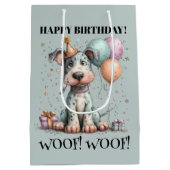 幻想的な犬の水彩画の誕生日 ミディアムペーパーバッグ (裏面)